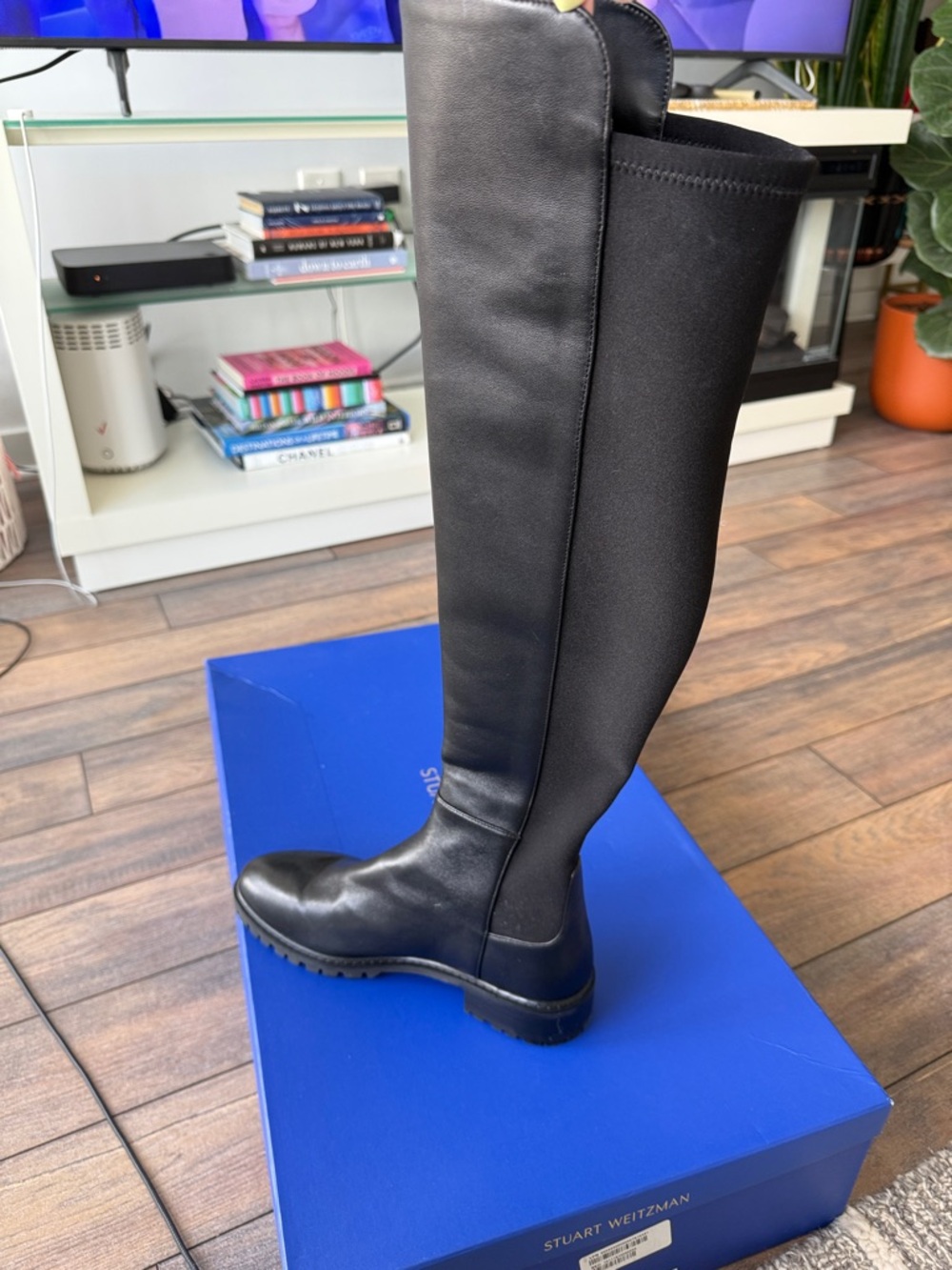 Stuart Weitzman Black Over-the-Knee Leather Riding Boots